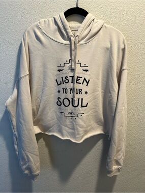 Love Cream Cropped Hoodie with "Listen To Your Soul" Graphic